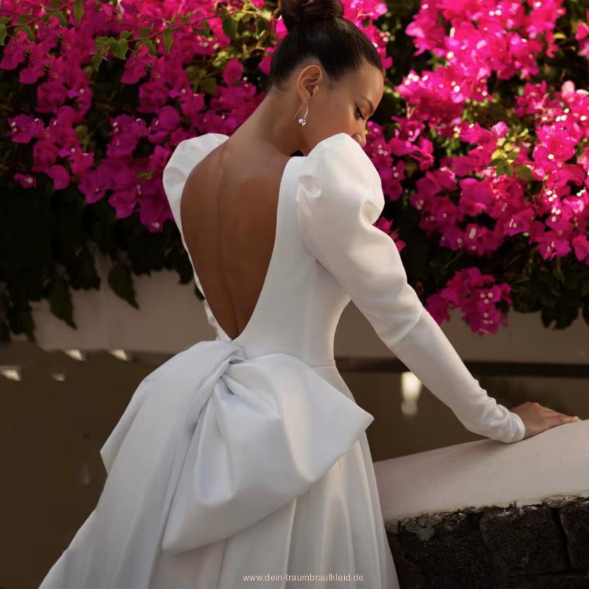 A Linie Langarm Brautkleid Cecilia Rückenfrei mit&nbsp;Schleppe