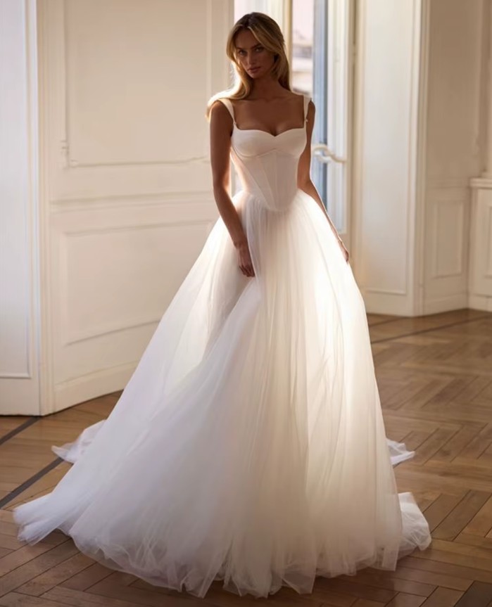 A Linie Brautkleid Irmgard mit Herz Ausschnitt und Tüll Rock