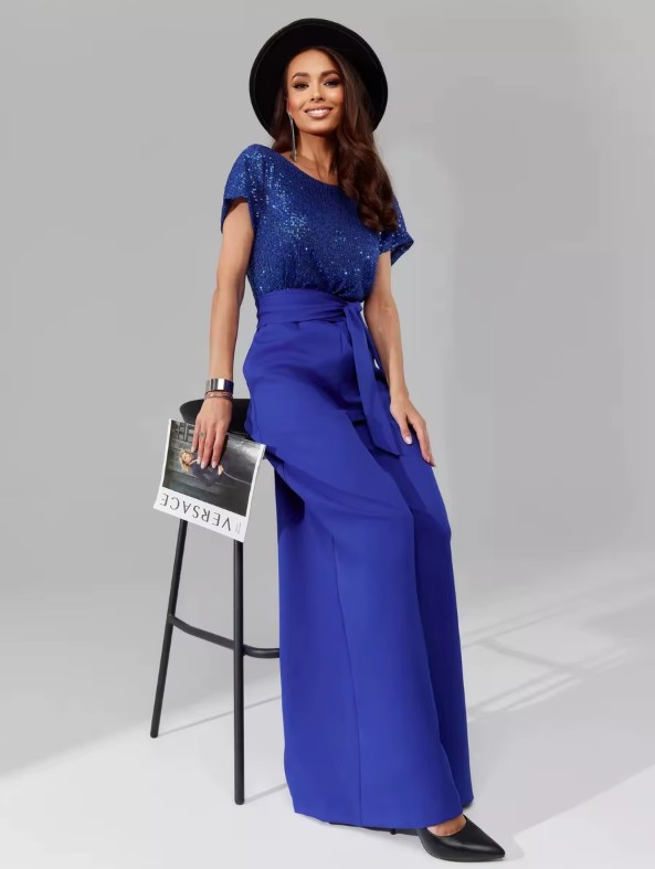 A Linie Einteiler Jumpsuit Gaby mit Glitzer Oberteil in Dunkelblau Elegant und&nbsp;Festlich