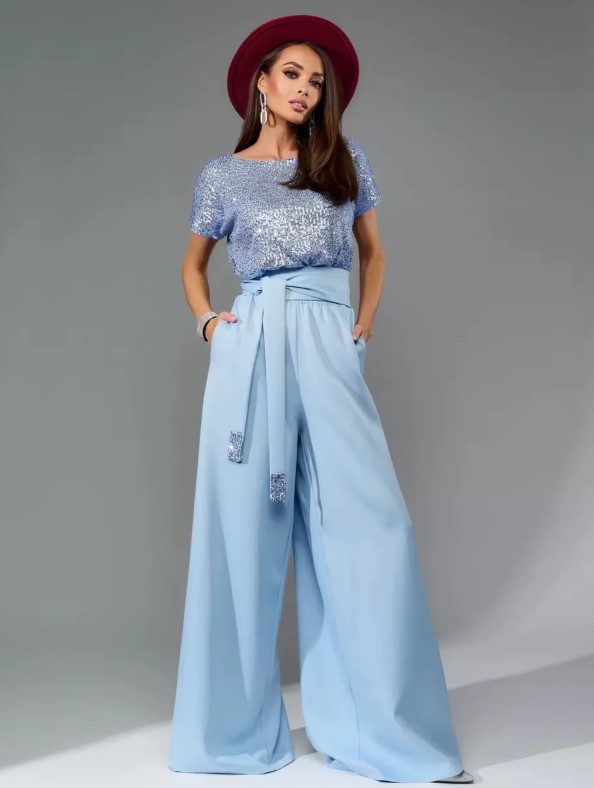 A Linie Einteiler Jumpsuit Gaby mit Glitzer Oberteil in Hellblau Elegant und&nbsp;Festlich