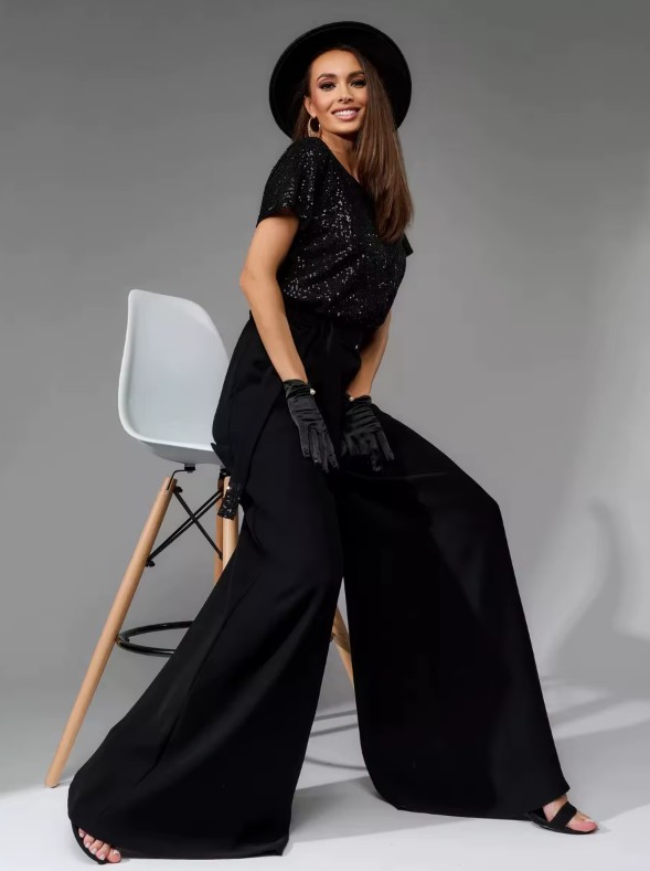 A Linie Einteiler Jumpsuit Gaby mit Glitzer Oberteil in Schwarz Elegant und&nbsp;Festlich