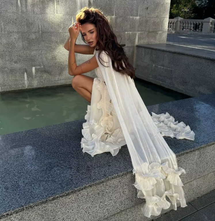 A Linie Plissee Maxi Standesamtkleid Isabel&nbsp;Ärmellos