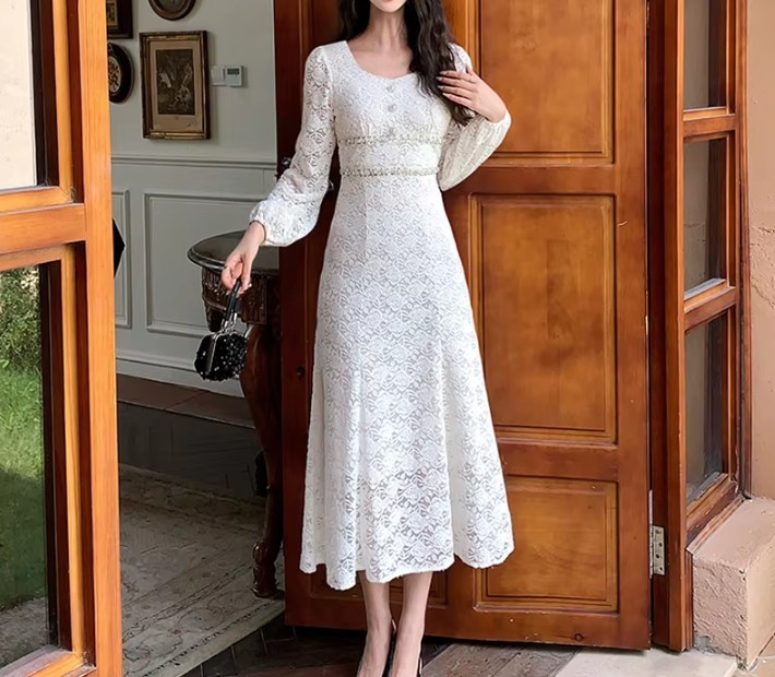 A Linie Vintage Stil Langarm Standesamtkleid Ingeborg