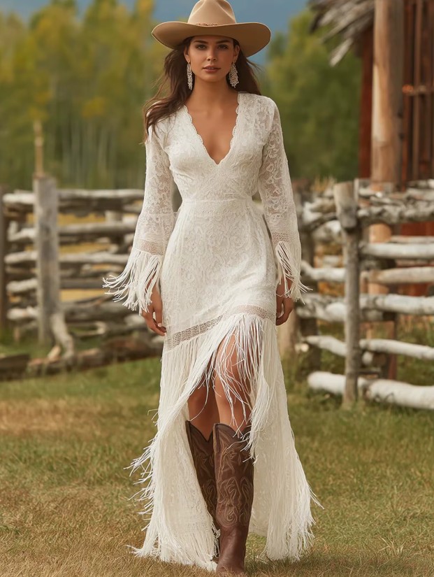 Langarm Fit and Flare Standesamtkleid Iordana für die Braut mit Sexy&nbsp;Schlitz