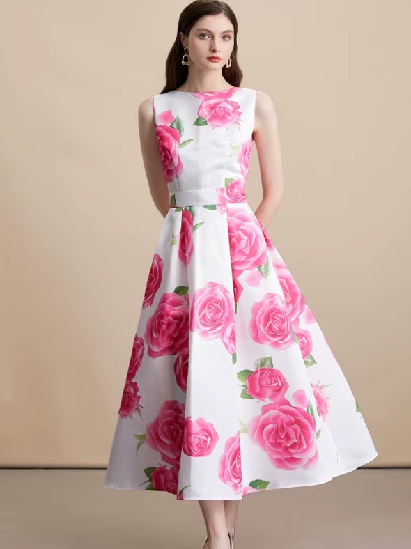 Ärmelloses Sommerkleid Ingrid Elegant für Hochzeitsgäste mit Blumenmuster