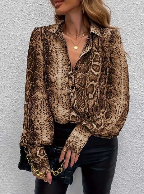 Chiffon Langarm Damen Bluse Dagmar mit Leo&nbsp;Muster