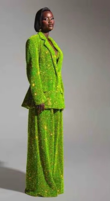 Dreiteiliger Glitzer Damenhosenanzug Festlich in&nbsp;Hellgrün