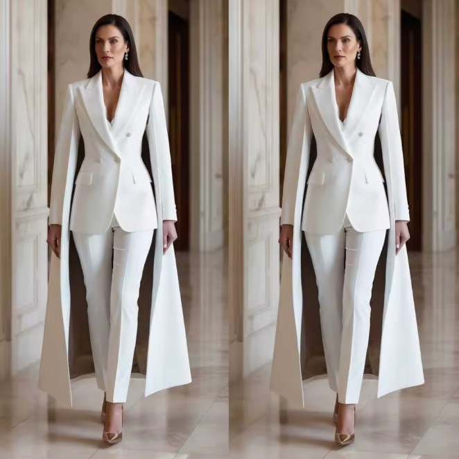 Eleganter Damen Hosenanzug Gabriel in Weiß Schmal&nbsp;Geschnitten