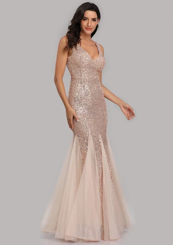Fit and Flare Glitzer Standesamt Brautkleid Inge in Champagne