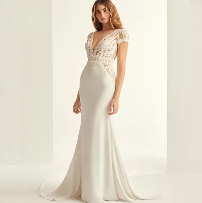 Fit and Flare Kurarm Brautkleid Paola mit Spitzen&nbsp;Applikationen