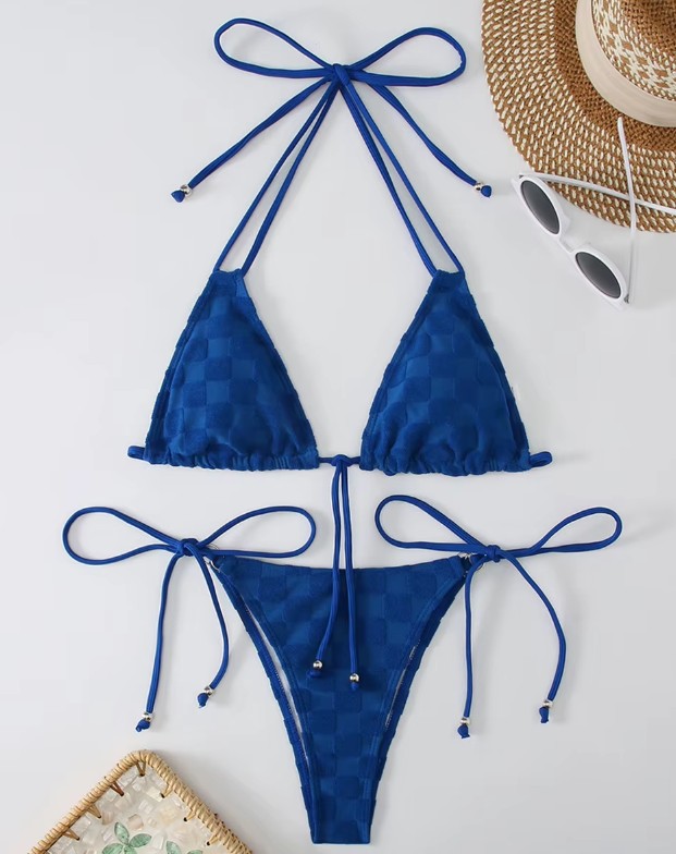Halterneck Bikini Sibel in Blau mit&nbsp;Karomuster
