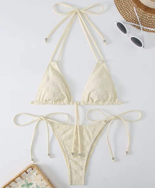 Halterneck Bikini Sibel in Creme mit&nbsp;Karomuster