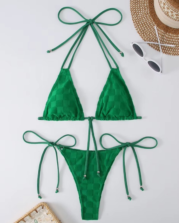 Halterneck Bikini Sibel in Grün mit&nbsp;Karomuster