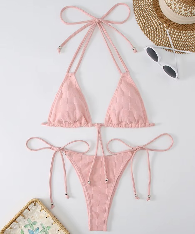 Halterneck Bikini Sibel in Rosa mit&nbsp;Karomuster
