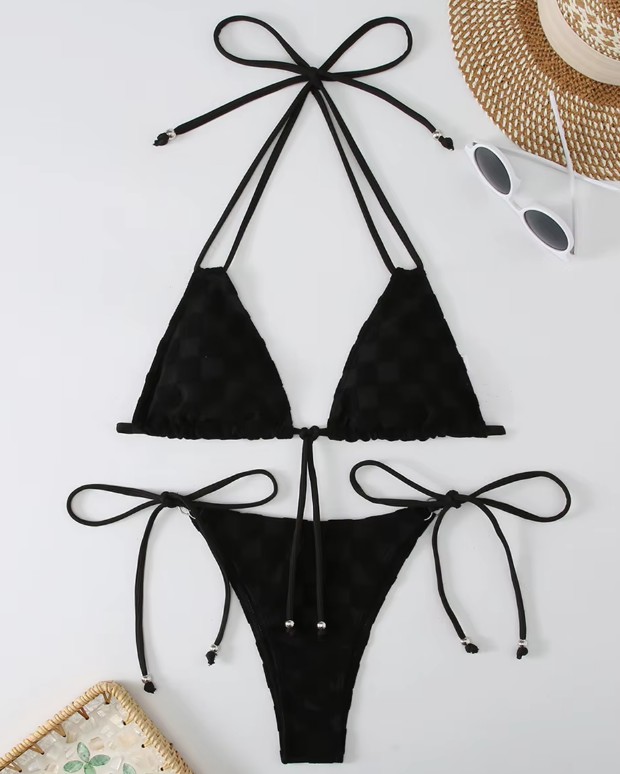 Halterneck Bikini Sibel in Schwarz mit&nbsp;Karomuster