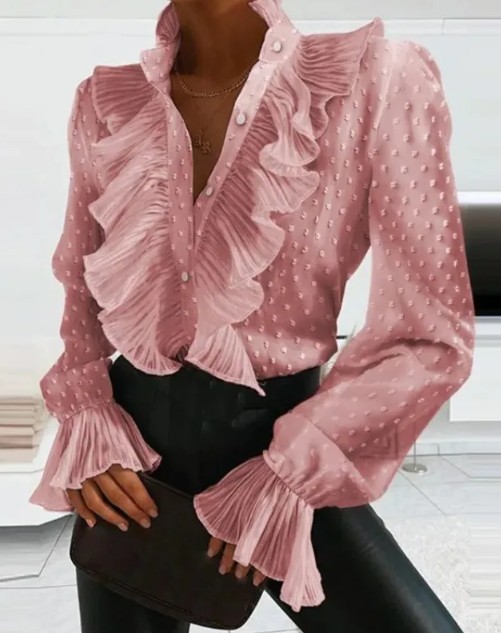 Langarm Plissee Damen Bluse Dahlia in&nbsp;Altrosa