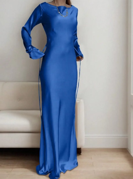 Langarm Satin Maxikleid Friederieke Elegant in Blau