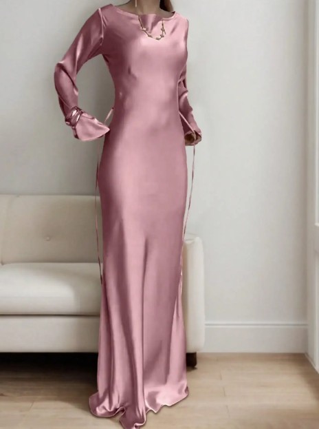 Langarm Satin Maxikleid Friederieke Elegant in&nbsp;Rosa