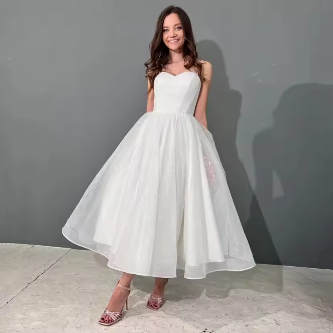 Schulterfreies Glitzer Standesamt Brautkleid Invana&nbsp;Knöchellang