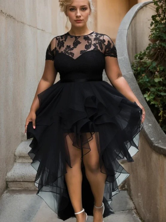 Vokuhila Kleid Irmgard Elegant für Hochzeitsgäste in Schwarz mit&nbsp;Spitze