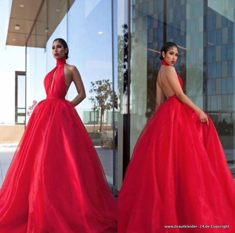 A Linie Neckholder Träger Brautkleid Hochzeitskleid in&nbsp;Rot