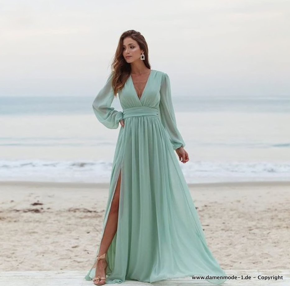 Elegantes Empire Abendkleid mit V Ausschnitt in&nbsp;Mintgrün