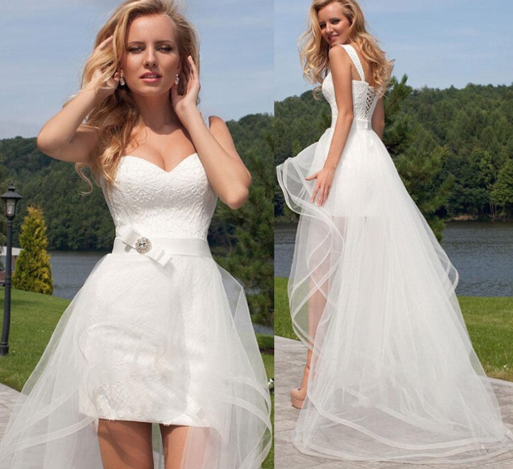 Vokuhila Brautkleid Ava mit Breitem Trägern Vorne Kurz Hinten&nbsp;Lang