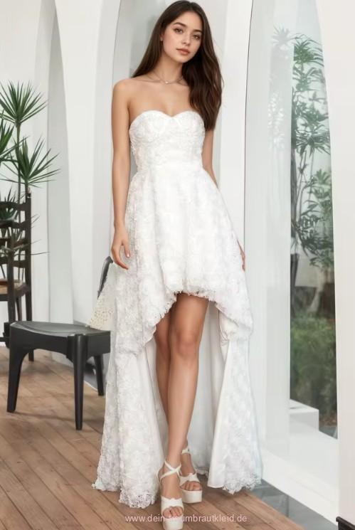 Schulterfreies Vokuhila Brautkleid Hege aus Spitze Vorne Kurz Hinten&nbsp;Lang