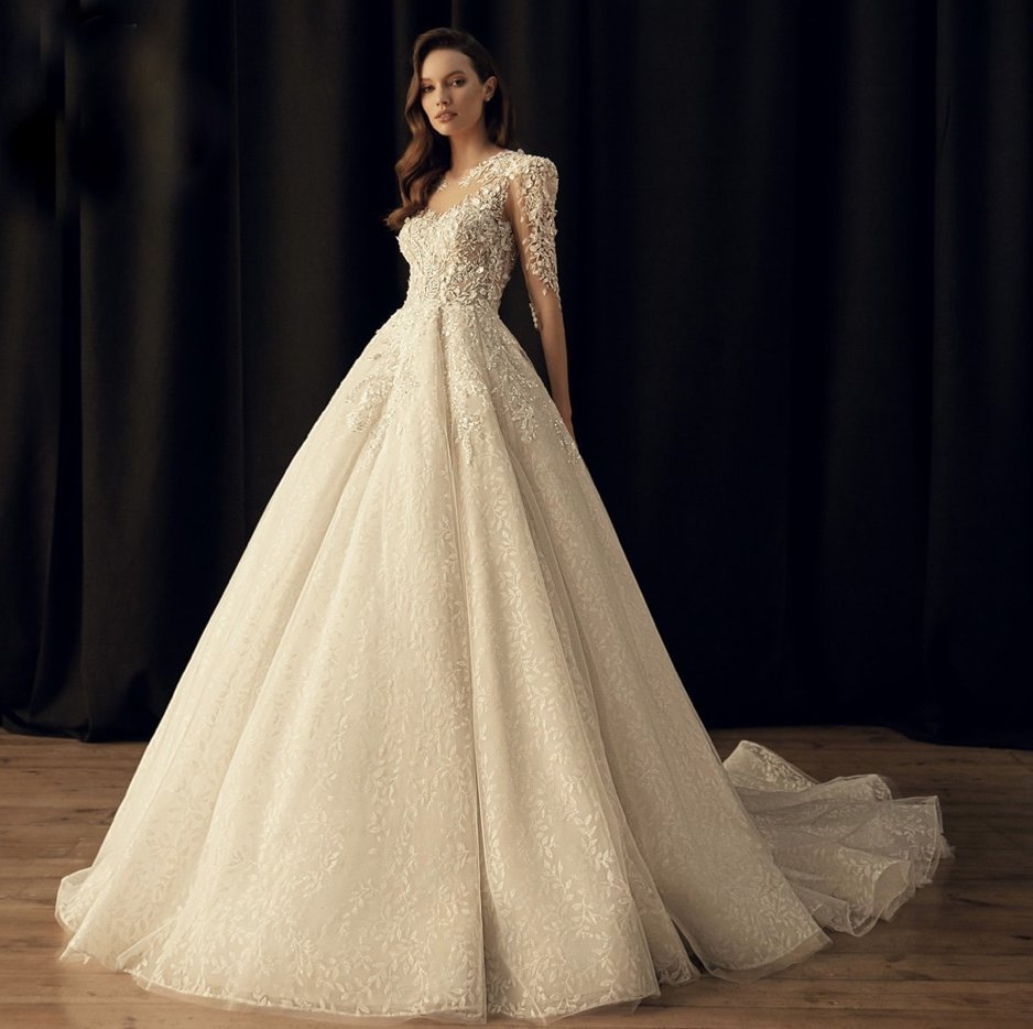 A Linie Brautkleid Alva mit Spitze Ärmel und Schleppe&nbsp;Lang