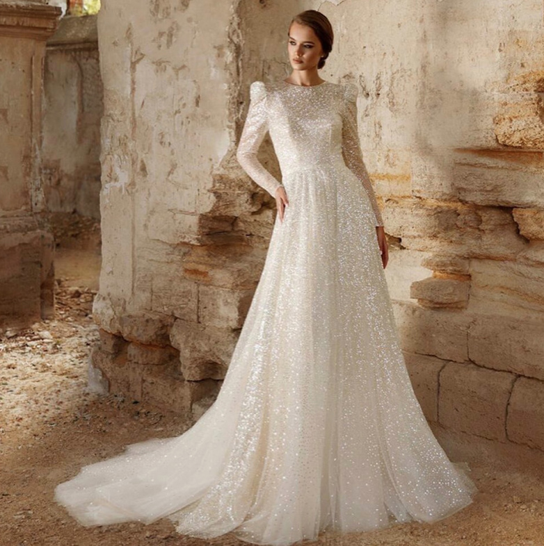 A Linie Prinzessin Glitzer Brautkleid Aveline Bodenlang&nbsp;Romantisch