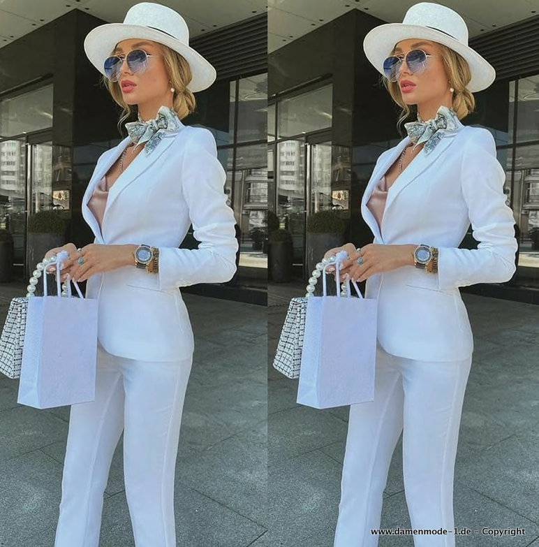 Businessoutfit Hosenanzug in Weiß Schlank Geschnitten