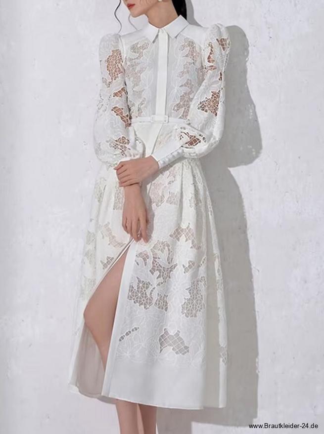 A Linie Langarm Standesamtkleid Gesina Wadenlang aus&nbsp;Spitze