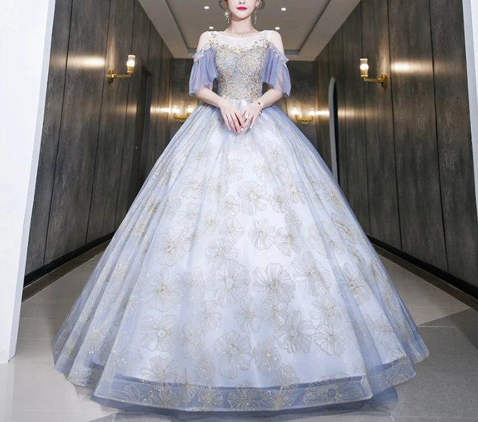 Ball Linie Brautkleid Alisia in Himmelblau mit&nbsp;Blumen