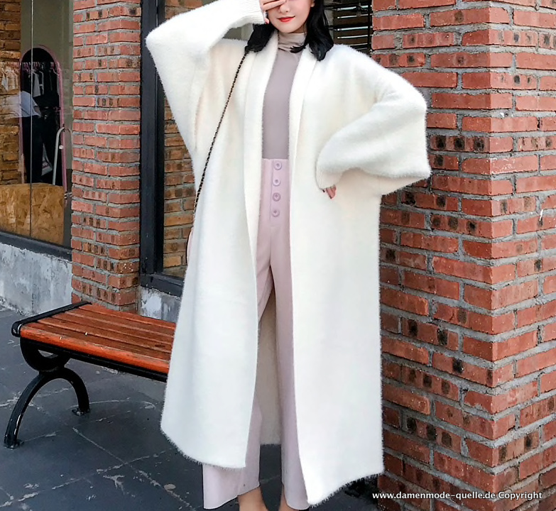 Lange Strickjacke Übergangsjacke in&nbsp;Cremeweiß