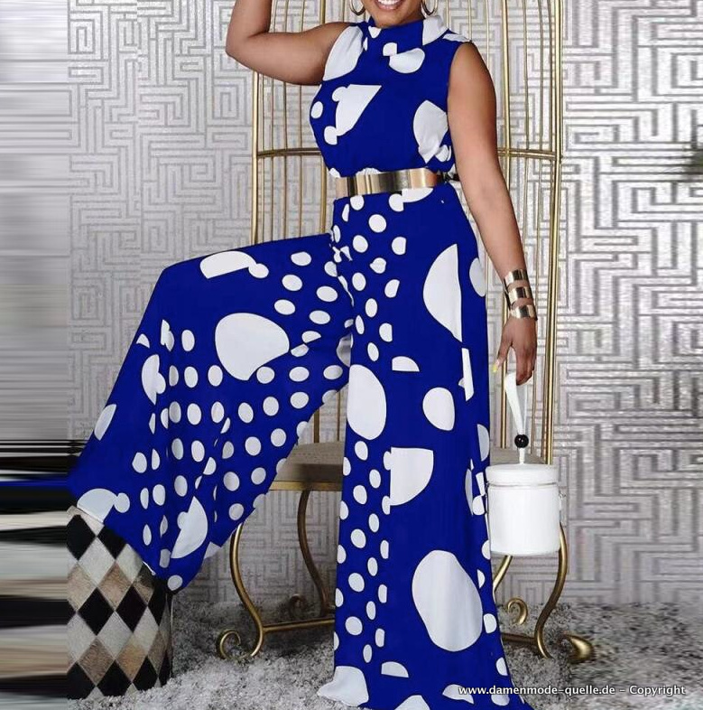 Vintage Print Sommer Jumpsuit Einteiler in&nbsp;Blau