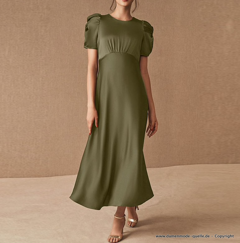 Empire Satin Kleid mit Puffärmel Elegant in Grün