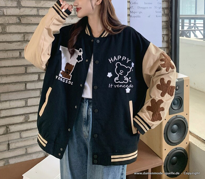 Vintage Style Happy Bärchen Baseballjacke für&nbsp;damen