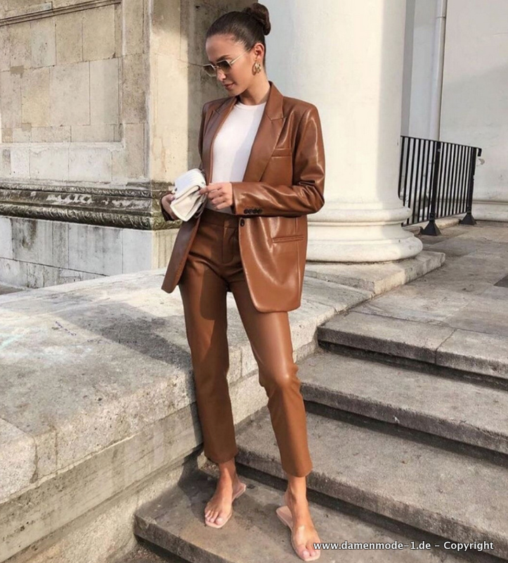 PU Leder Hosenanzug in Braun Elegant und&nbsp;Leger