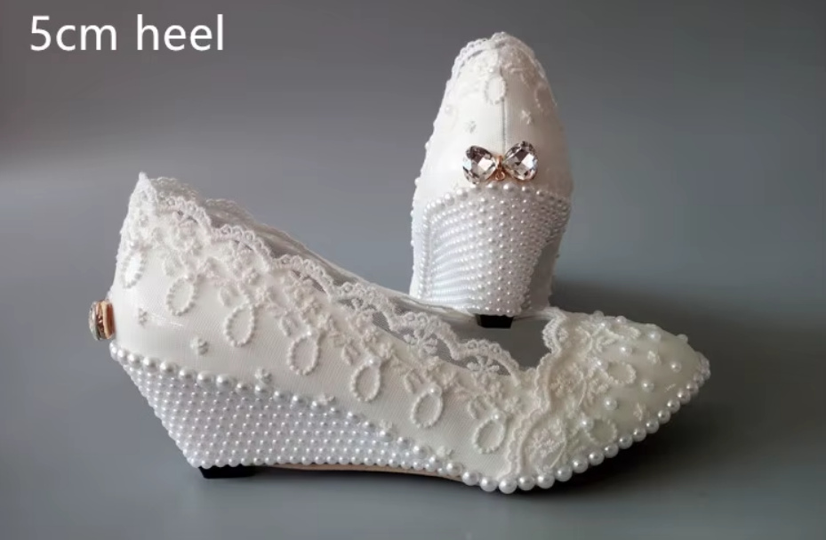 Keilabsatz Brautschuhe Ennie mit Perlen Applikationen Absatz 5&nbsp;cm