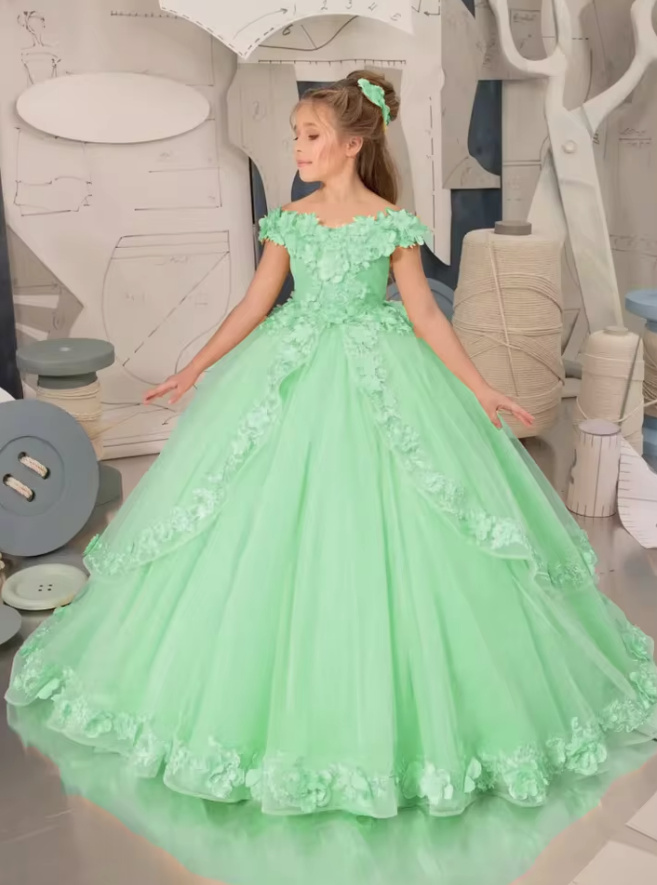 A Linie Prinzessin Blumenmädchen Kleid Ejla mit Blumen Spitze in&nbsp;Mintgrün