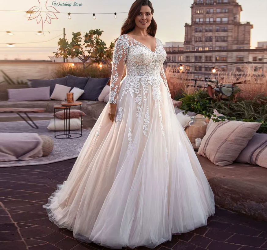 Langarm A Linie Brautkleid Emielia Klassisch auch in Große&nbsp;Größen