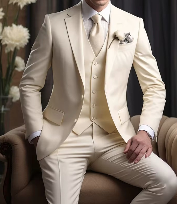 Herren Anzug für den Bräutigam und Hochzeitsgäste in Champagne Dreiteilig Sakko Weste und&nbsp;Hose