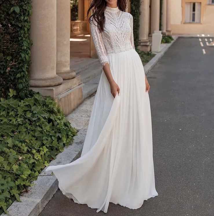 A Linie Langarm Brautkleid Cami mit Ärmeln aus Spitze