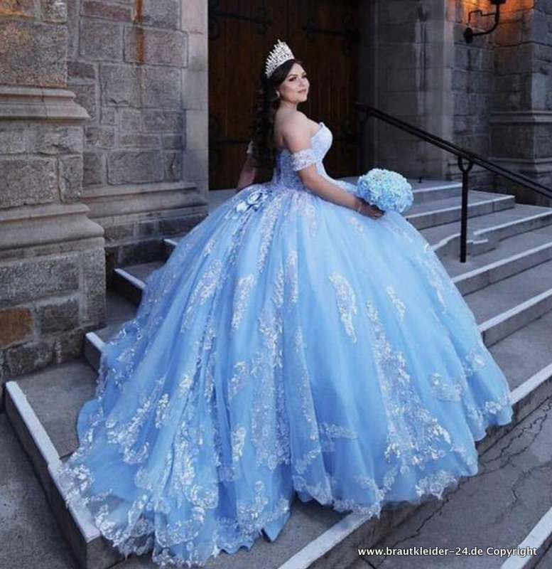 Prinzessin Quienceanera Brautkleid in Licht Blau mit&nbsp;Spitze