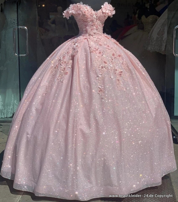 Brautkleid Pailletten Bling Bling Quinceanera Kleid in&nbsp;Rosa