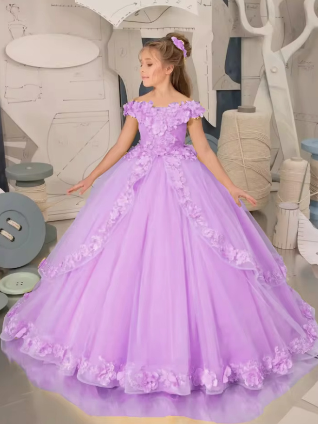 A Linie Prinzessin Blumenmädchen Kleid Ejla mit Blumen Spitze in&nbsp;Lila