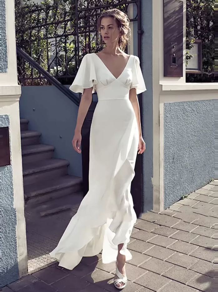 A Linie Clean Chick Brautkleid Celes Asymmetrisch mit V Ausschnitt