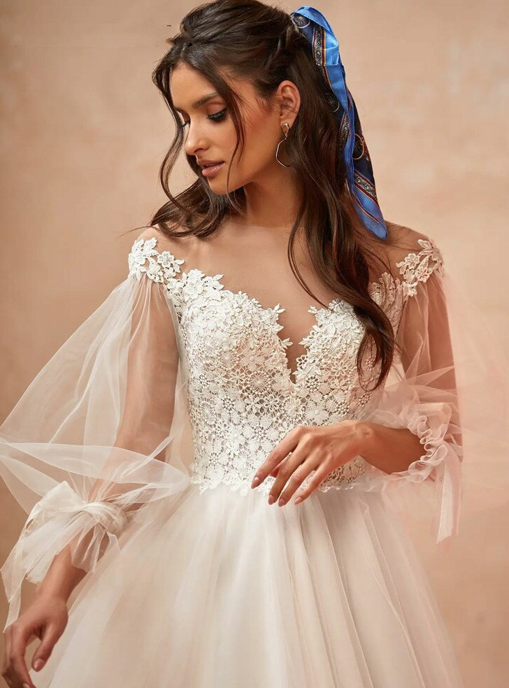 A Linie Boho Brautkleid Antigone mit Tüll Ärmel&nbsp;Romantisch