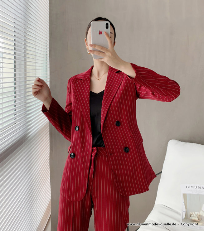 Revers Nadelstreifen Hosenanzug in Rot für&nbsp;Damen