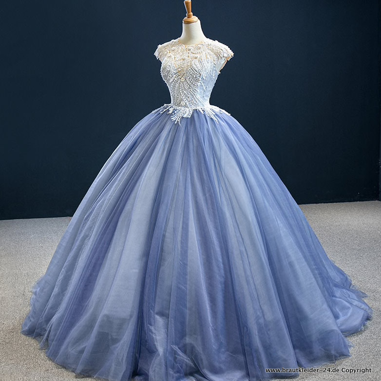 Luxus Quinceanera Brautkleid Hochzeitskleid in Lichtblau mit&nbsp;Spitze